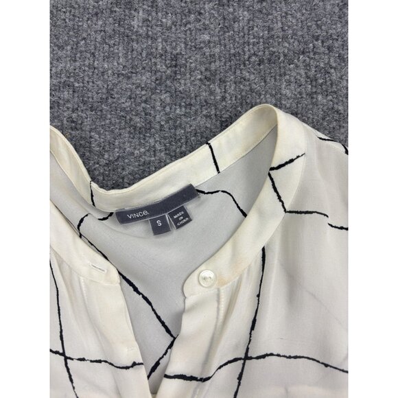 Vince Shirt Womens Small Ivory Silk Windowpane Grid Short Sleeve Blouse Flowy - Picture 2 of 9